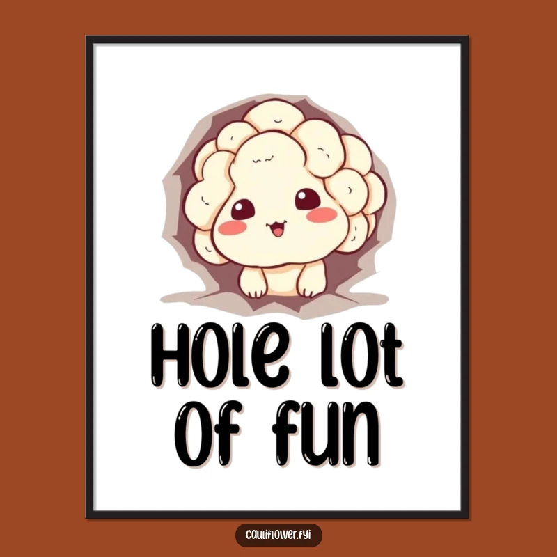 Funny Stuck Cauliflower Poster: Sheepish Grin Veggie Art Print for Laughs