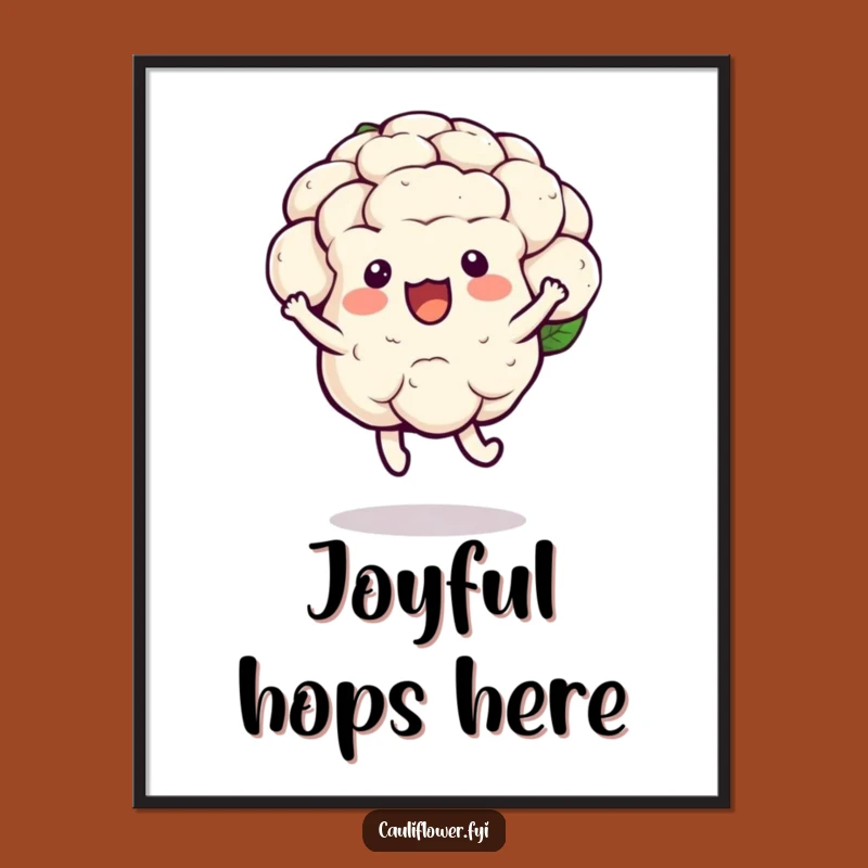 Funny Kawaii Cauliflower Hop Poster: Joyful Veggie Art Print