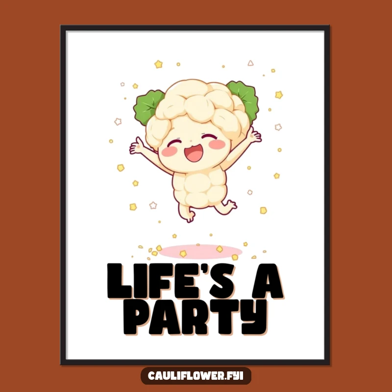 Funny Cauliflower Poster: Joyful Leaper Art, Confetti Florets, Perfect Gift