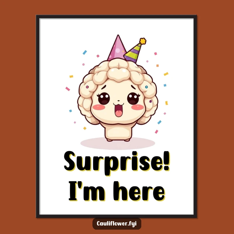 Funny Surprised Kawaii Cauliflower Party Poster - Hilarious Wall Art Gift