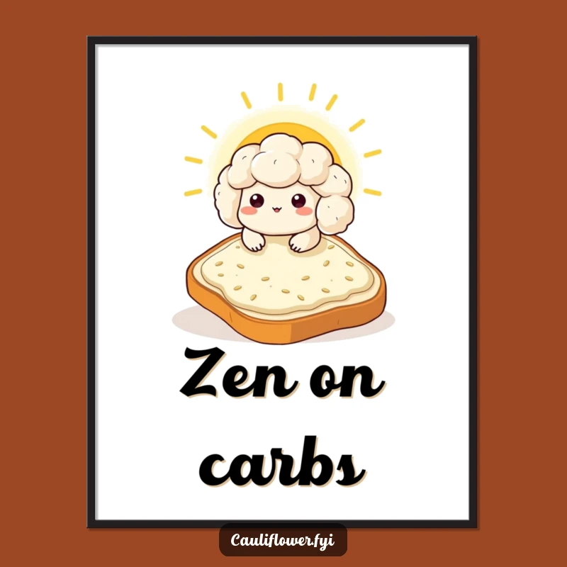 Funny Kawaii Cauliflower Toast Poster - Relaxing Humorous Wall Art