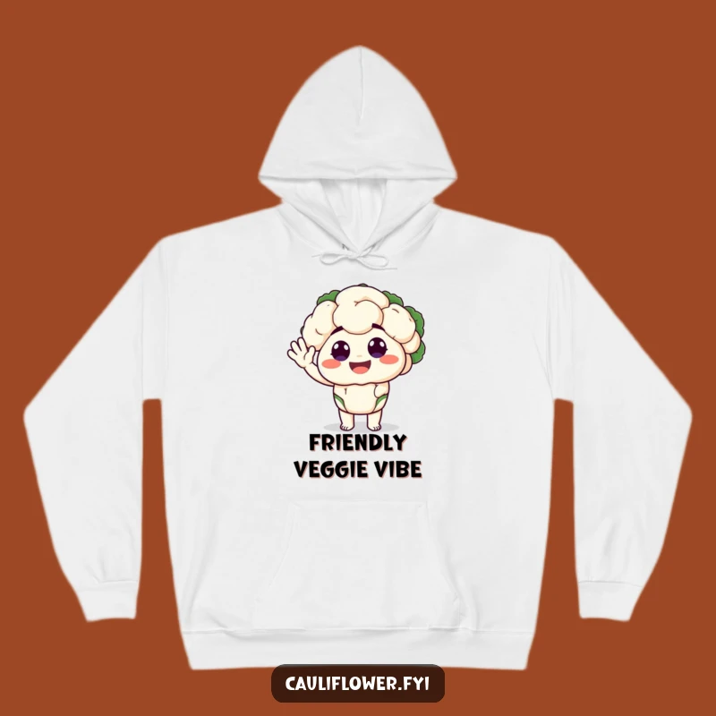 Funny Cauliflower Hoodie: Cozy Happy Waving Veggie, Silly Eyes, Gift