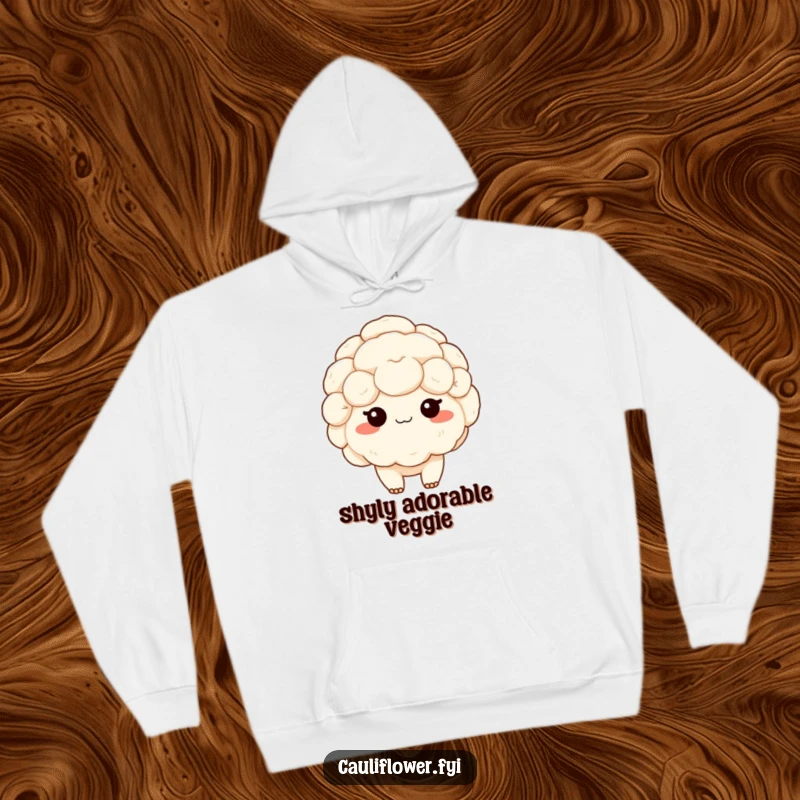 Funny hoodie with a sweetly blushing kawaii cauliflower, offering cozy comfort and radiating bashful charm, a perfect cute funny gift.