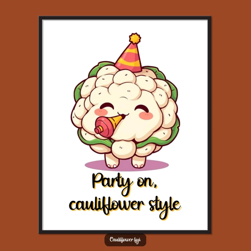 Free Printable Kawaii Cauliflower Art: Party Time - Funny Downloadable Wall Decor