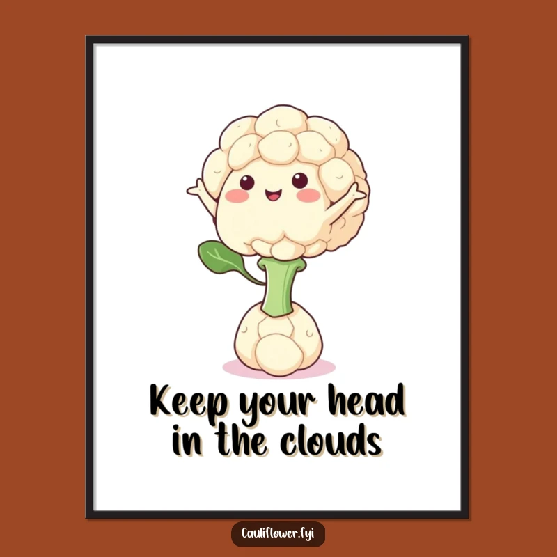 Free Printable Wall Art: Balancing Cauliflower Character, Hilarious Downloadable Art for Whimsical Decor