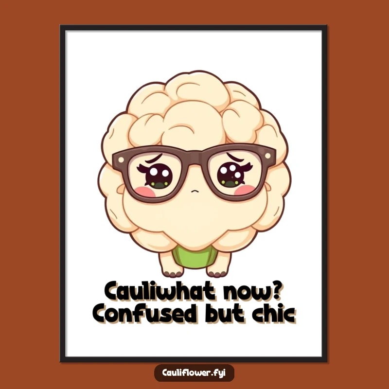 Free Printable Wall Art: Funny Kawaii Cauliflower Confused Humorous Downloadable Decor Gift