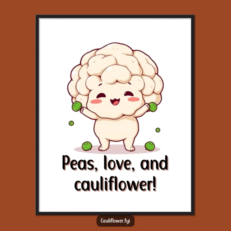 Free Printable Wall Art: Juggling Cauliflower Decor, Funny Vegetable Art, Downloadable
