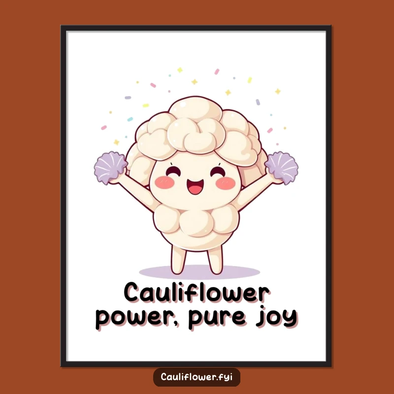 Free Printable Wall Art: Kawaii Cauliflower Pom-Poms Cheer Funny Downloadable Decor
