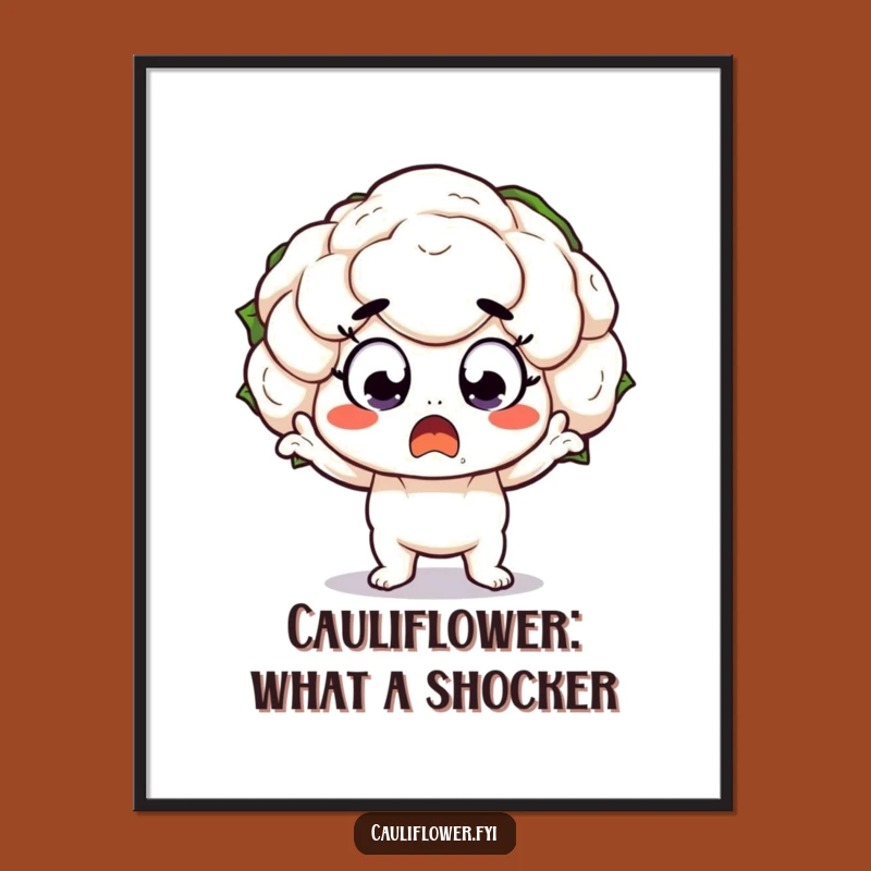 Free Printable Wall Art: Surprised Cauliflower Wide Eyes Funny Downloadable Decor