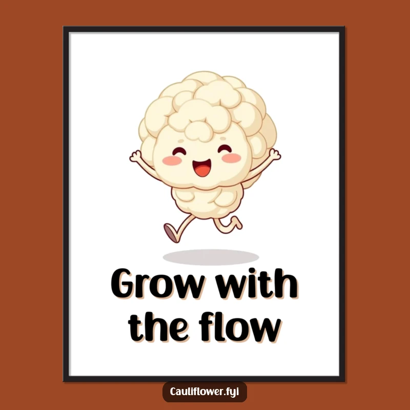 Cute Free Printable Wall Art: Kawaii Cauliflower's Joyful Skipping Character