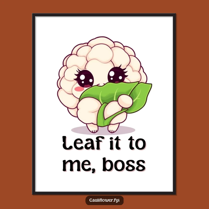 Funny Kawaii Cauliflower Wall Art: Free Printable, Peeking Leaf Decor