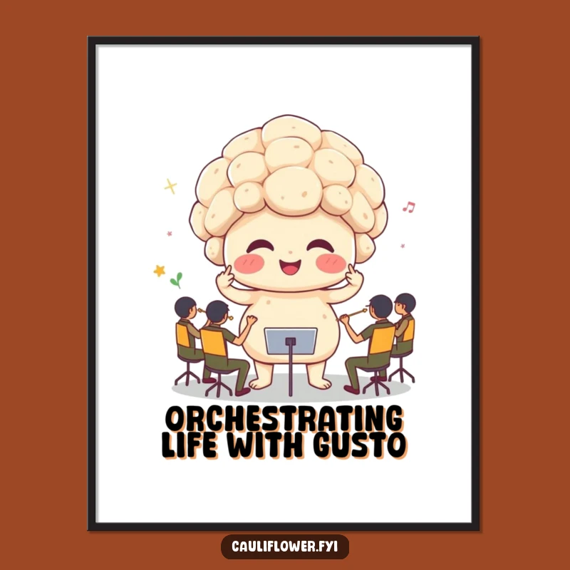 Funny Free Printable Wall Art: Cauliflower Maestro Conducting Joyful Vibes!