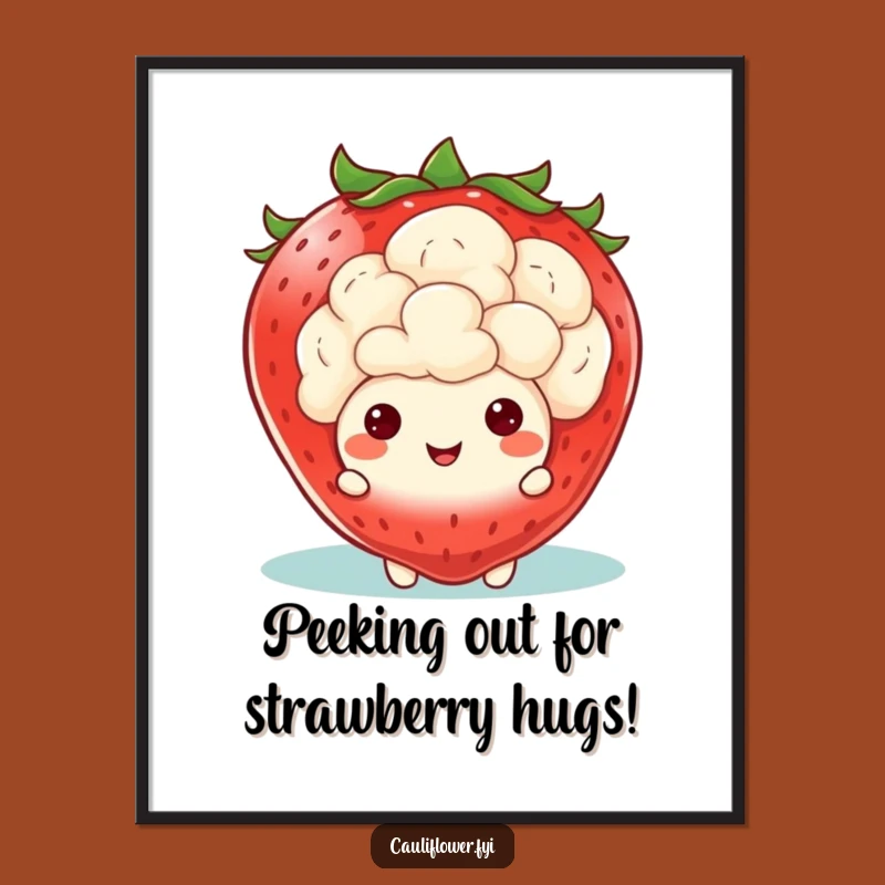 Funny Free Printable Wall Art: Cauliflower Strawberry Peek, Whimsical Downloadable Decor