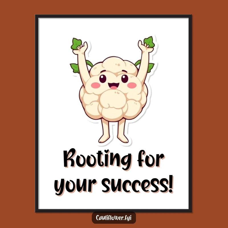 Free Printable Wall Art: Triumphant Cauliflower's Victory Pose, Funny Downloadable Art