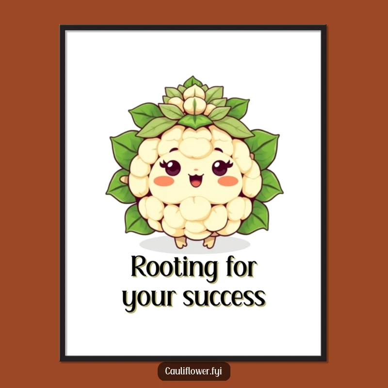 Funny Free Printable Wall Art: Cheerful Kawaii Cauliflower - Leaf Pom-Pom Decor