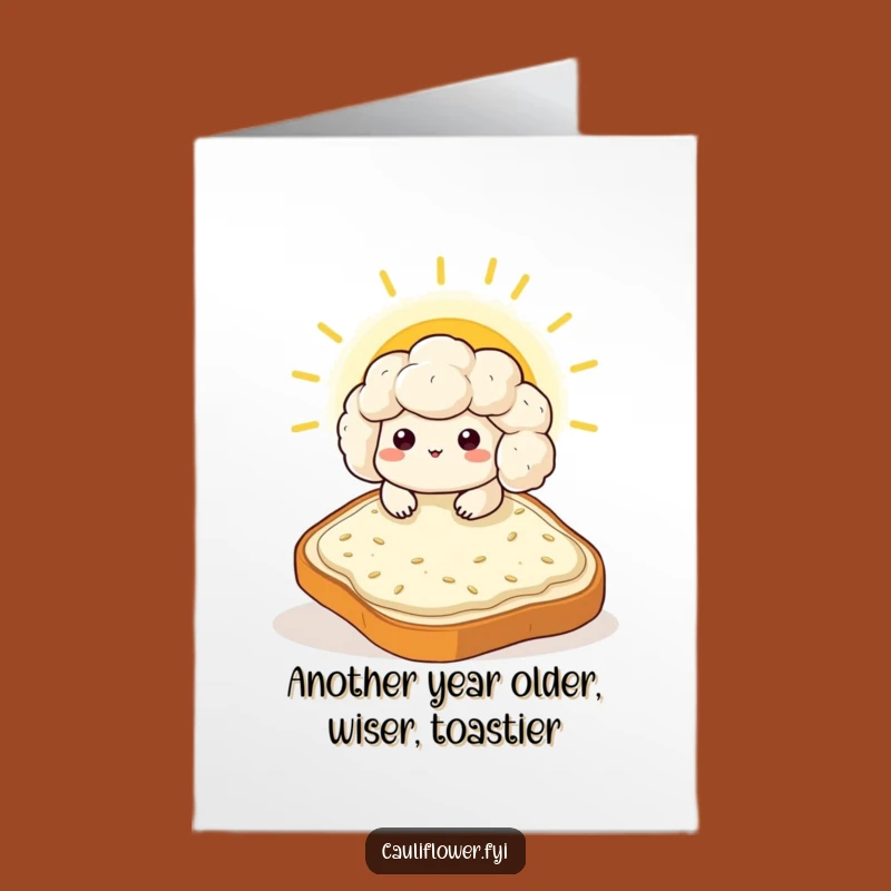 Funny Free Printable Birthday Card: Chill Kawaii Cauliflower - Toast Sunbath Gift