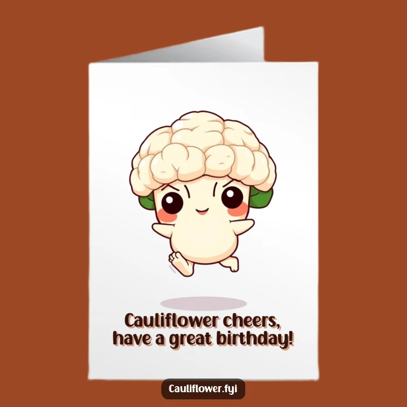 Funny Free Printable Birthday Card: Leaping Cauliflower Fun for a Joyful Celebration