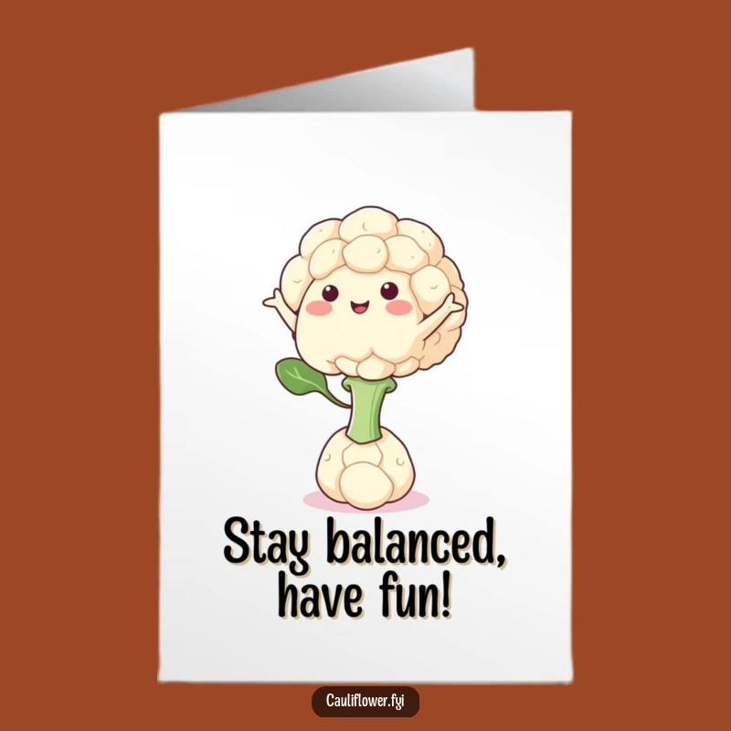 Free Printable Birthday Card: Balancing Cauliflower, Funny Downloadable Gift for a Special Day