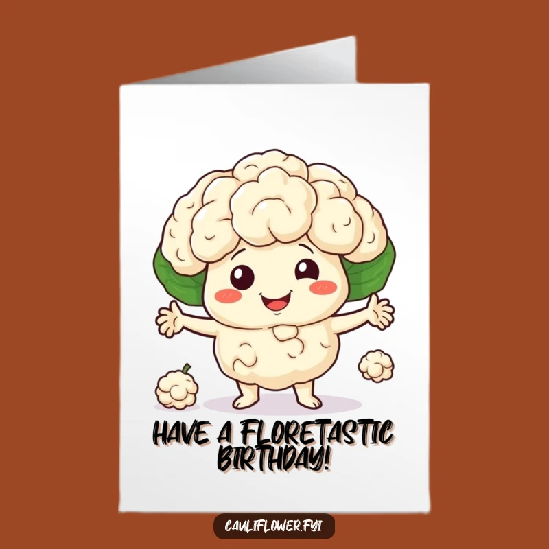 Free Printable Birthday Card: Cauliflower Juggler Funny Downloadable Gift
