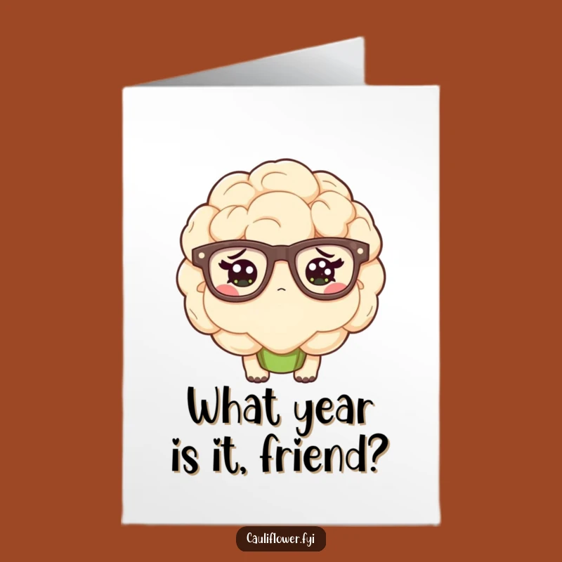 Free Printable Birthday Card: Funny Kawaii Cauliflower Confused Look Downloadable Gift