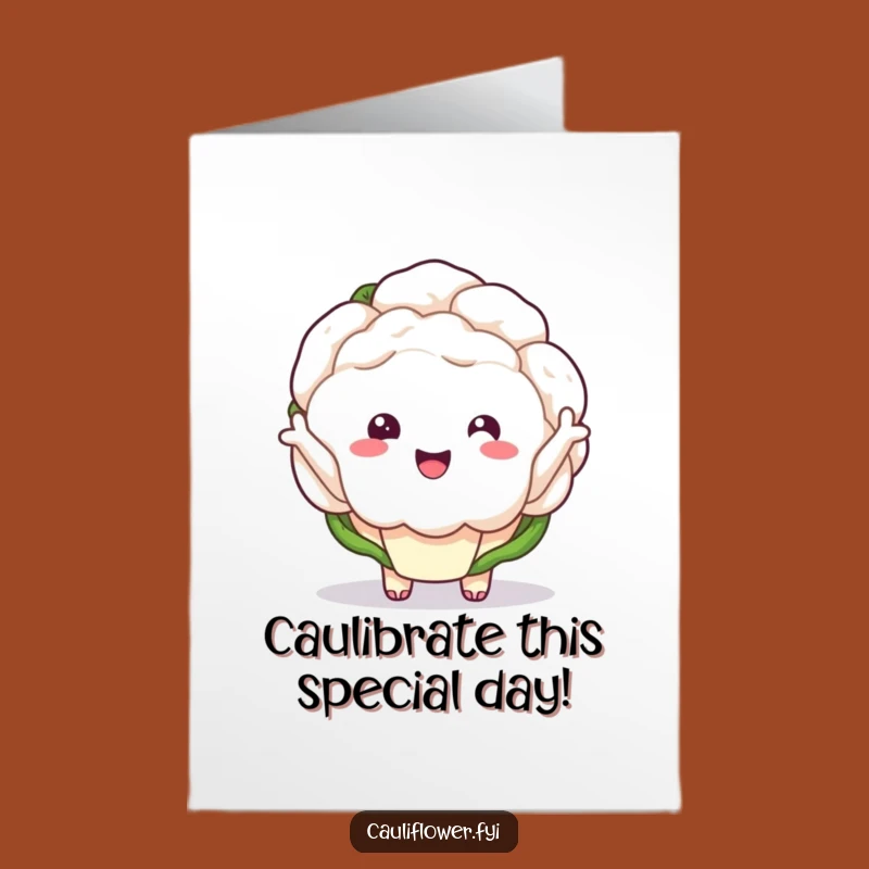 Free Printable Birthday Card: Funny Kawaii Cauliflower Waving Hello Downloadable Gift