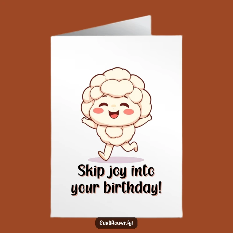 Free Printable Birthday Card: Giggling Cauliflower Skip, Joyful Downloadable Gift