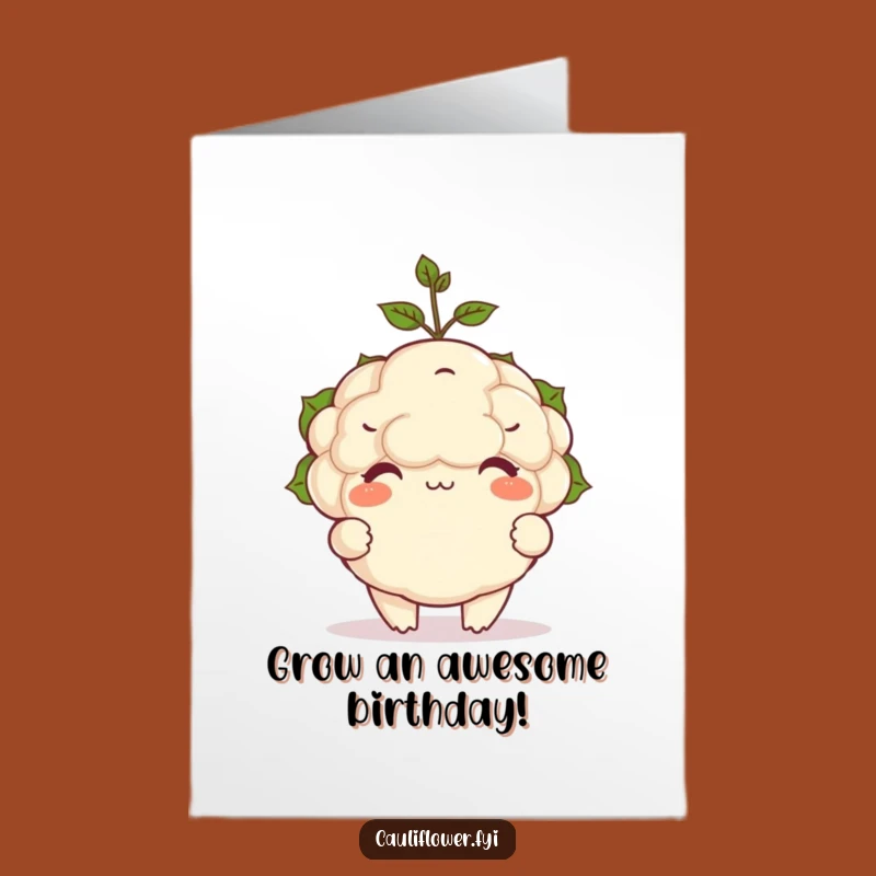 Free Printable Birthday Card: Happy Cauliflower Sprout Balance Downloadable Gift