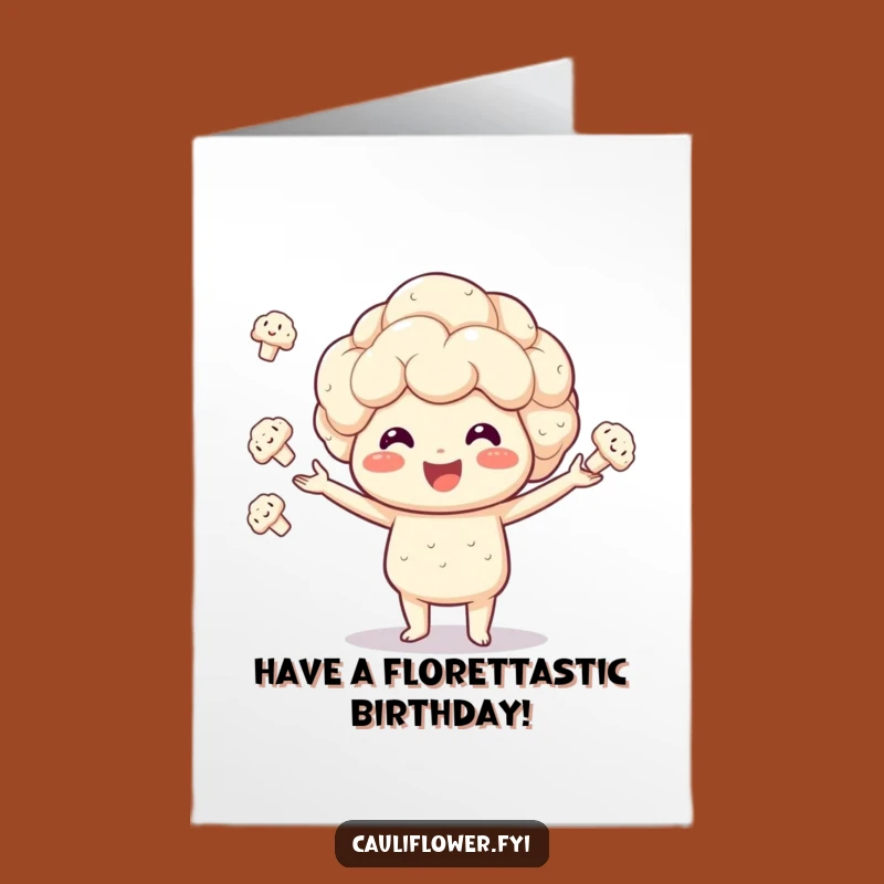 Free Printable Birthday Card: Juggling Kawaii Cauliflower, Fun Downloadable Gift