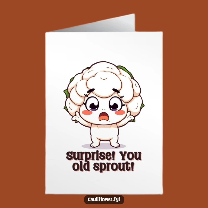 Free Printable Birthday Card: Surprised Cauliflower Wide Eyes Funny Downloadable Gift