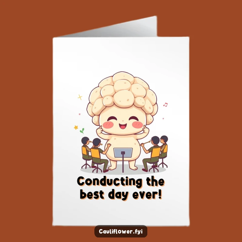 Free Printable Funny Birthday Card: Cauliflower Maestro Conducting Fun!