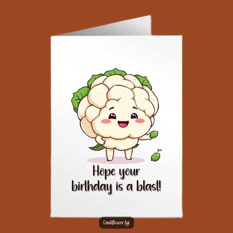 Free Printable Funny Birthday Card: Juggling Cauliflower's Pea-fect Day!