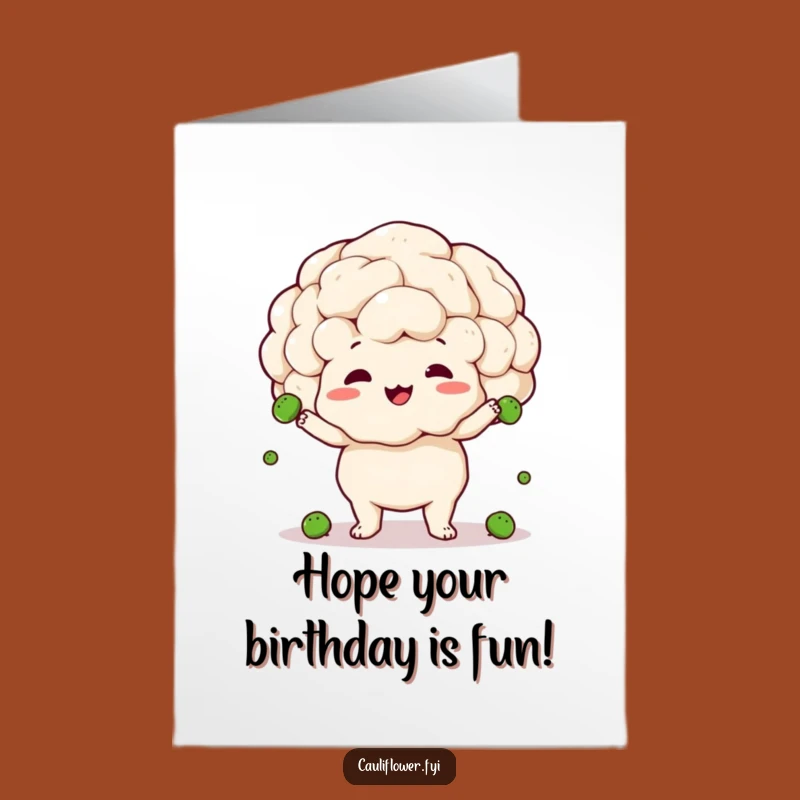 Free Printable Birthday Card: Juggling Cauliflower, Funny Peas, Joyful Downloadable Gift