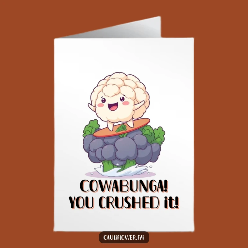 Free Printable Congrats Card: Cauliflower's Broccoli Surf, Funny Downloadable Gift