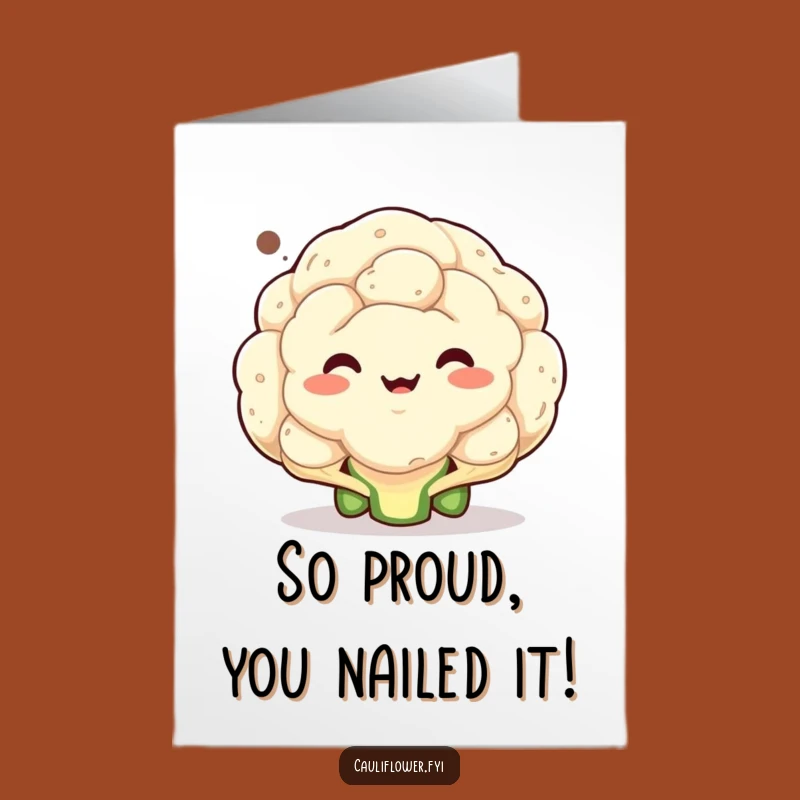 Free Printable Congrats Card: Funny Face Cauliflower, Silly Greeting, Downloadable