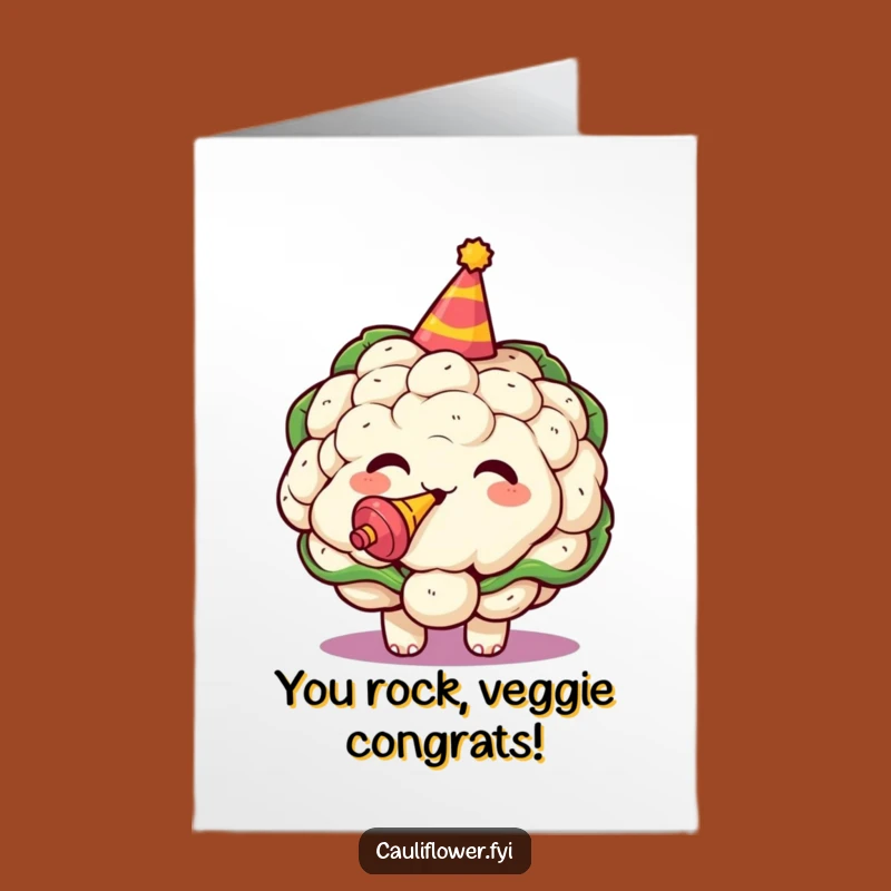 Free Printable Congrats Card: Kawaii Cauliflower Celebration - Joyful Funny Downloadable