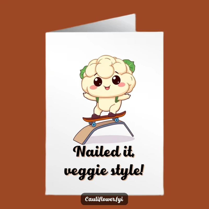 Free Printable Congrats Card: Kawaii Cauliflower Skater - Awesome Funny Downloadable