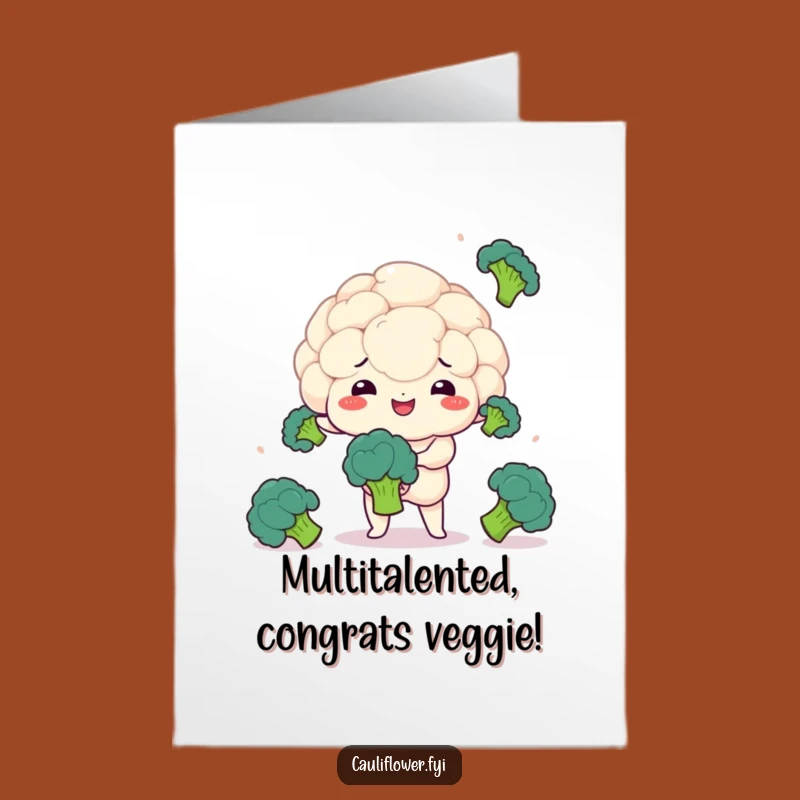 Free Printable Congrats Card: Kawaii Cauliflower Juggler - Skillful Funny Downloadable