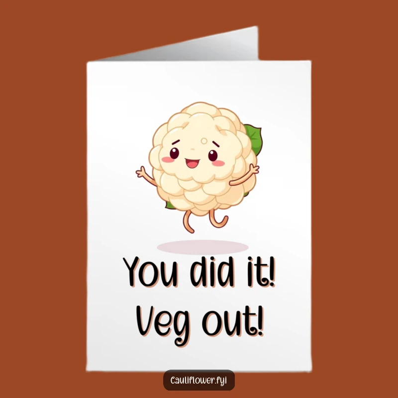 Free Printable Congrats Card: Wobbly Cauliflower Dance, Silly Celebration, Funny Downloadable
