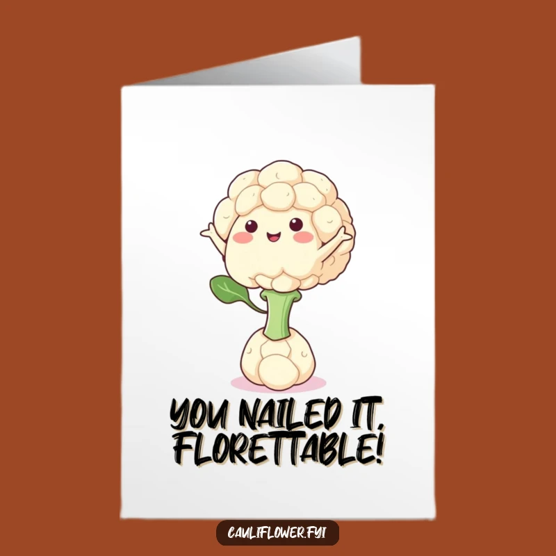 Free Printable Congrats Card: Wobbly Cauliflower Balance, Joyful Downloadable Gift for Success