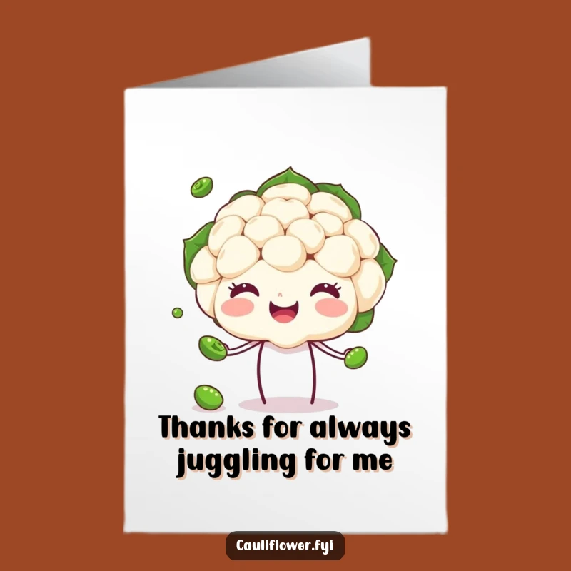 Free Printable Juggling Cauliflower Thank You Card - Fun Downloadable Gratitude Gift