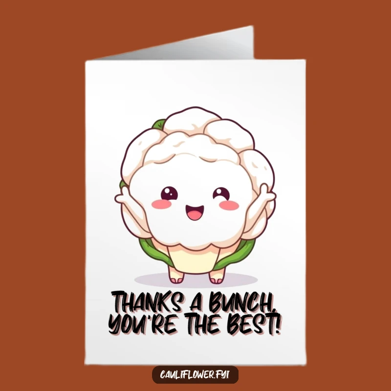 Free Printable Thank You Card: Funny Kawaii Cauliflower Waving Gratitude Downloadable Gift