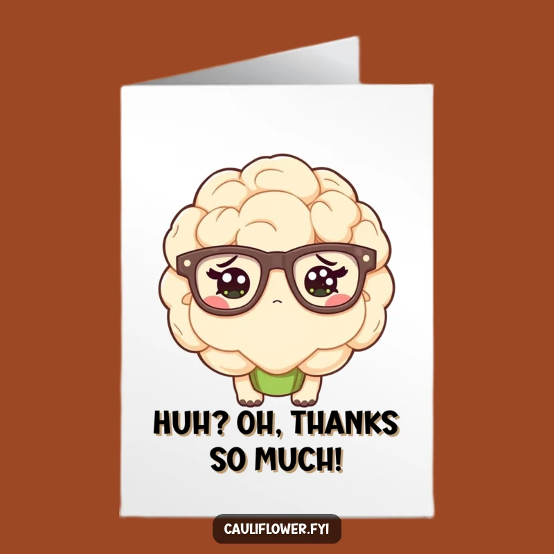 Free Printable Thank You Card: Funny Kawaii Cauliflower Confused Gratitude Downloadable Gift