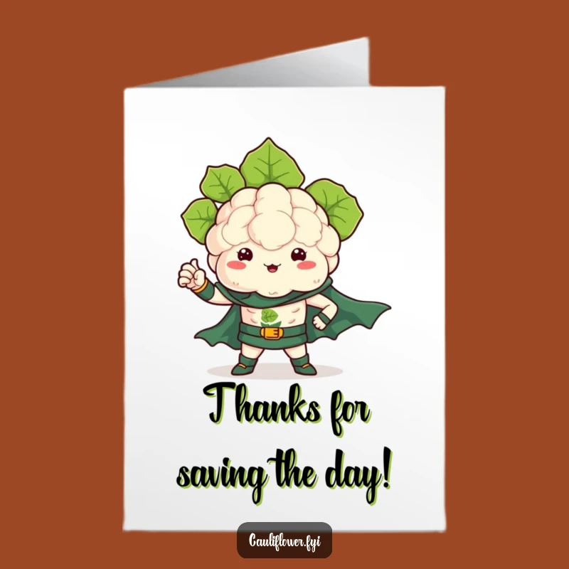 Free Printable Thank You Card: Kawaii Cauliflower Hero - Grateful Funny Downloadable
