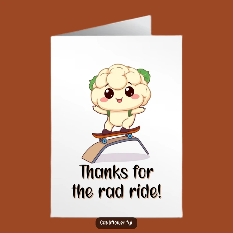 Free Printable Thank You Card: Kawaii Cauliflower Skater - Rad Funny Downloadable