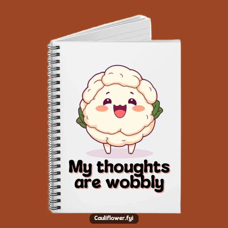 Funny Kawaii Cauliflower Wobble Notebook - Hilarious Cartoon Veggie Journal Gift