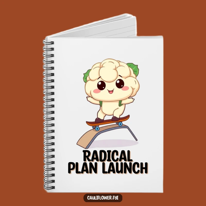 Kawaii Cauliflower Skateboard Funny Notebook - Gift for Cool Writers