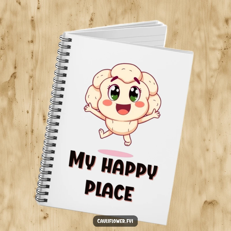 Funny happy cauliflower jumping for joy, a humorous notebook for jotting down happy thoughts.