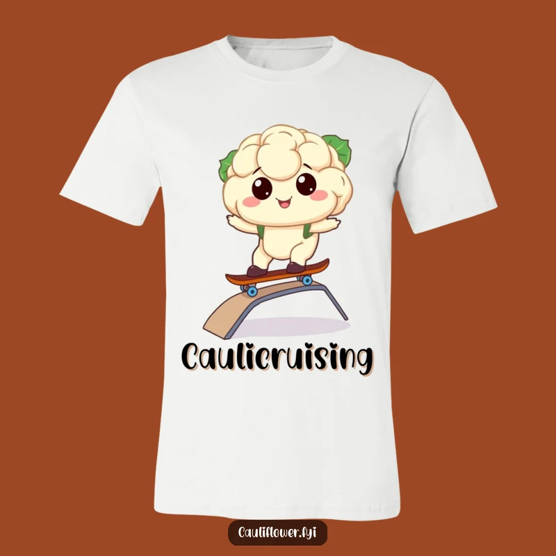 Kawaii Cauliflower Skateboard Funny T-Shirt - Chill & Humorous Gift