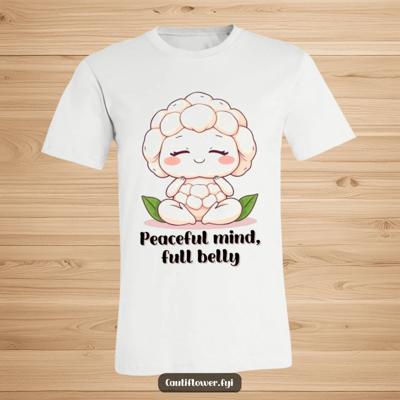 Funny cauliflower in a meditative pose with closed eyes and a gentle smile, embodying tranquility and calm.