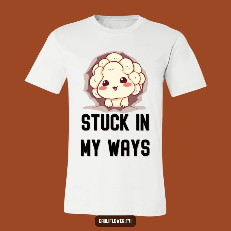 Funny Stuck Cauliflower T-Shirt: Sheepish Grin Veggie Tee, Great Funny Gift